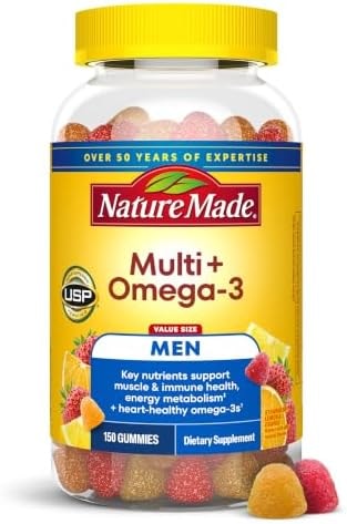 Nature Made Mens Multivitamin Gummies with Omega-3, Mens Gummy Multivitamins for Daily Nutritional Support, 150 Gummy Vitamins and Minerals, 75 Day Supply