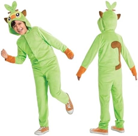Disguise Grookey Pokemon Kids Costume, Official Pokemon Hooded Jumpsuit with Ears, Classic Size Large (10-12)