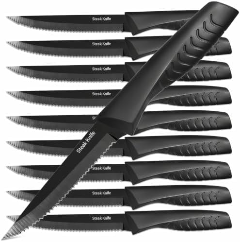 FXXNNN Steak Knives Set of 10, Serrated Steak Knife Set, Dishwasher Safe