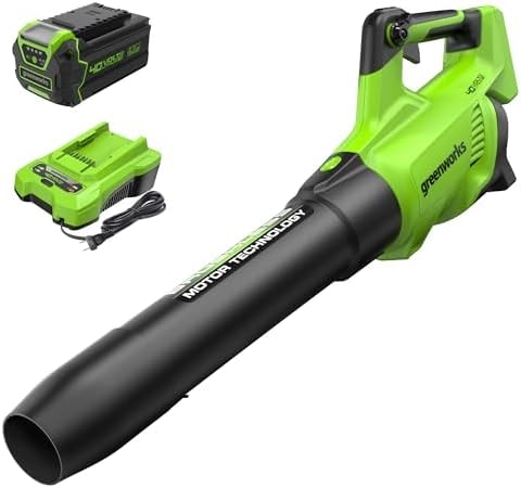 Greenworks 40V Electric Leaf Blower, 550 CFM, 4.0 Ah Battery and Charger