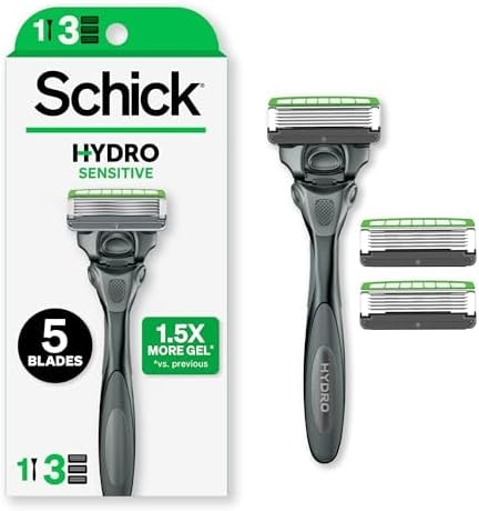 Schick Hydro Sensitive Razors for Men, 1 Razor Handle with 3 Razor Blades Refills