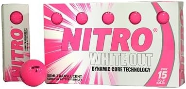 Nitro White Out Golf Balls- 15 Pack- Hot Pink- Dynamic Core Technology- USGA Approved