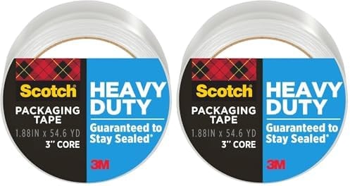 Scotch Heavy Duty Shipping Packing Tape, Clear, Shipping and Packaging Supplies, 1.88 in. x 54.6 yd., 1 Tape Roll, (Pack of 2)