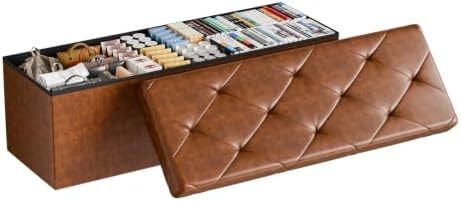 Sweetcrispy 43 Inch Storage Ottoman Bench, Folding Ottoman with Storage