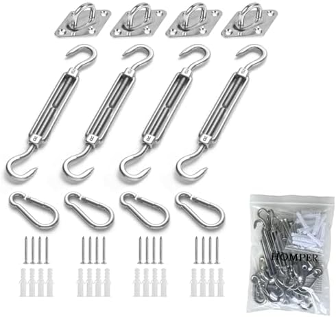 HOMPER Awning Attachment Set, Heavy Duty Sun Shade Sail Stainless Steel Hardware Kit for Garden Triangle and Square, Rectangle, Fixing Accessories
