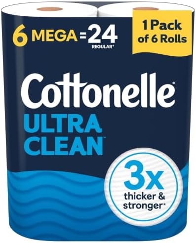 Cottonelle Ultra Clean Toilet Paper, 6 Mega Rolls = 24 Regular Rolls