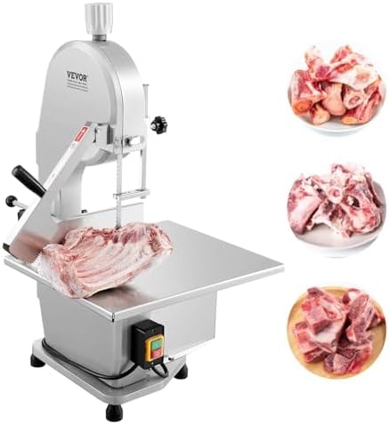 VEVOR Commercial Electric Meat Bandsaw, 1800W Stainless Steel Countertop Bone Sawing Machine, Workbeach 15" x 19.1", 7.09 Inch Max Cutting Thickness, Frozen Meat Cutter with 5 Blades for Rib Pork Beef