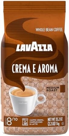 Lavazza Crema E Aroma Whole Bean Coffee Blend, 2.2-Pound Bag , Balanced medium roast with an intense, earthy flavor and long lasting crema, Non-GMO