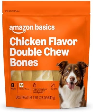Amazon Basics Double Chew Bone Dog Treats, Chicken - 8 Count, 1 Pack