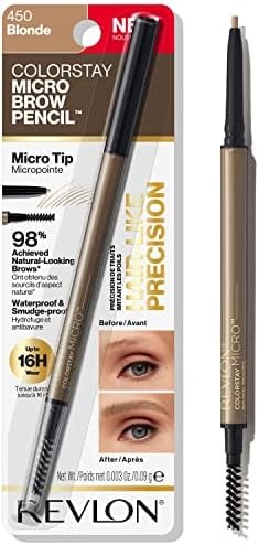 Revlon ColorStay Micro Eyebrow Pencil with Built In Spoolie Brush, Infused with Argan and Marula Oil, Waterproof, Smudgeproof, 450 Blonde, 0.003 oz