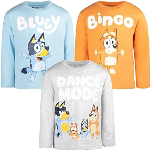 Bluey Bingo Dad Toddler Boys 3 Pack Long Sleeve T-Shirts Orange/Blue/Gray 2T