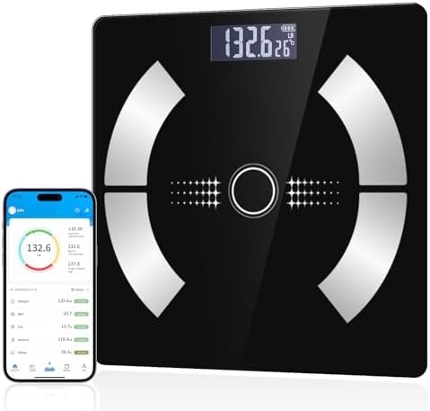 Digital Smart Scale for Body Weight and Body Composition – BMI, Body Fat, Muscle Mass Reading, Bluetooth Sync with Compatible Apps, Personal Use at Home【Black】