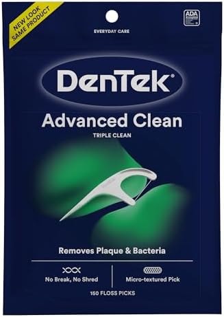 DenTek Advanced Clean Floss Picks with No Break & No Shred Dental Floss, Plaque Remover, 150 Count