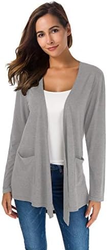 TownCat Womens Lightweight Cardigans Long Sleeve Open Front Casual Cardigan with Pockets (Lightgrey, XXL)