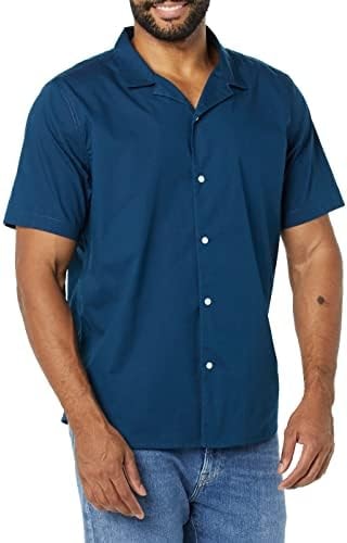 Amazon Essentials Men's Vacation Cotton Button-Down Short Sleeve Resort Shirt, Navy, X-Large