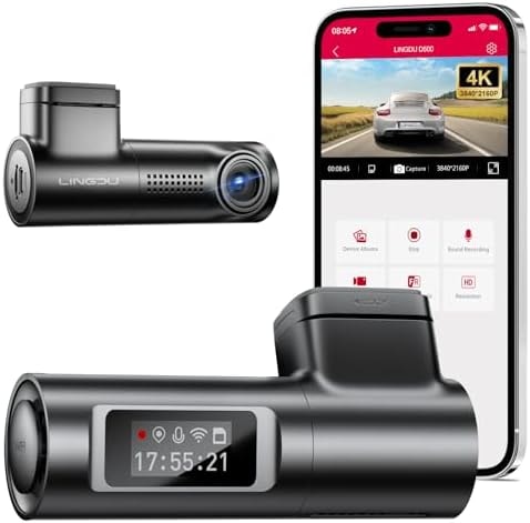 LINGDU D500 Smart Dash Cam for Cars, 4K Front with WiFi & GPS, 0.96" LCD Display, Night Vision, WDR, Parking Mode, Loop Recording, G-Sensor, 150 Wide Angle