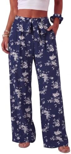 Lepunuo Business Casual Pants High Waisted Wide Leg Pants Work Palazzo Pants Tie Knot Lounge Trousers Pants with Pockets