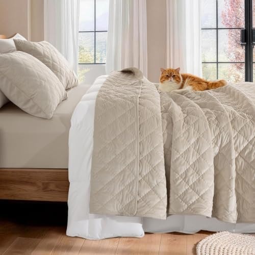 Uqocnh Luxury Velvet Quilt Set Queen Size 3 Piece, Soft Channel Stitch
