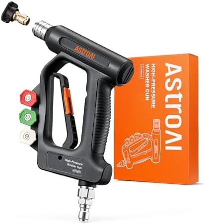 AstroAI Short Pressure Washer Gun with Swivel, Power Washer Gun with 3/8" Quick Connect Inlet & 1/4" Outlet, 4060 PSI, with 4 Nozzles, Ergonomic Comfort Grips, Compatible with Foam Cannon for Car Wash