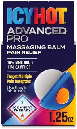 Icy Hot Advanced PRO Pain Relief Massaging Balm, Fast-Acting Max Strength Pain Relief With Menthol 16% and Camphor 11% for Backaches, Joints, Muscle Strains and Arthritis, Essential Oil Scent, 1.25 oz