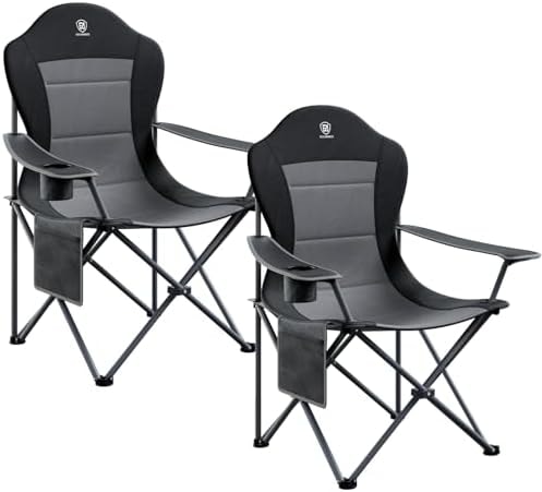 EVER ADVANCED Folding Camping Chair with High Back Padded 2 Pack Oversized Portable Lawn Chairs Lightweight Sturdy Steel Foldable Outdoor Camp Chair for Adults, Black