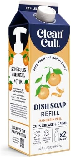 Cleancult Dish Soap Liquid Refill (32oz, 1 Pack) - Plant Based Cleaning Power - Dish Soap that Cuts Grease & Grime - Free of Harsh Chemicals - Uses 90% Less Plastic - Mandarin Peel