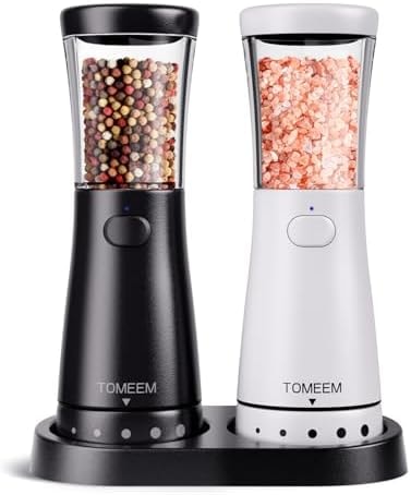 Electric Salt and Pepper Grinder Set with Storage Base, Stainless Steel Rechargeable Salt and Pepper Grinder Set with 4.5 oz Large Capacity, 1.8" Wide Mouth, Adjustable Coarseness, Ideal for Kitchen