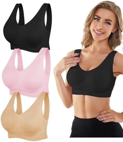 YADIFEN Womens Sports Bras, 3/4/6 Pack Wireless Comfortable Seamless Sleep Yoga Sports Bras for Women with Removable Pads