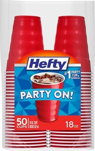 Hefty Easy Grip Disposable Plastic Cold Cups, Red, 18 Ounce, 50 Count (Pack of 1)