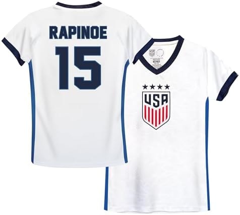Icon Sports Officially Licensed US Women's National Soccer Team Megan Rapinoe Game Day Shirt - Girls - WNT81GD White Blue YXL