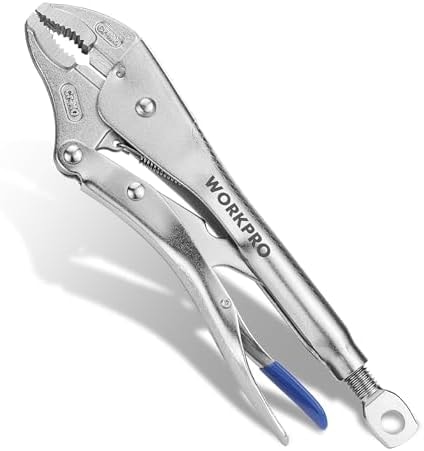 WORKPRO 10" Curved Jaw Locking Pliers with Screw Extractor, CR-MO Steel Construction with Perforated Screw, Multipurpose Clamping Tool for Automotive, Welding, and Home DIY