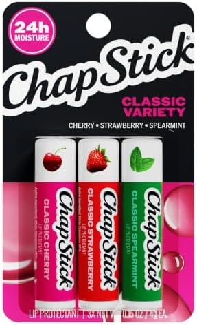 ChapStick Classic Variety Flavored Lip Balm Sticks with 24 Moisture, 3-Pack