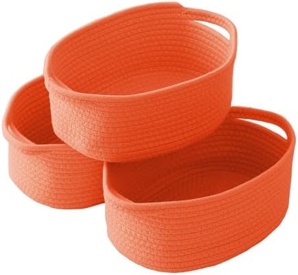 JMvicyroam Small Woven Basket, Empty Gift Basket, Orange/3 Pack