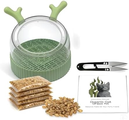 3-in-1 Slow Feeder Bowl, Cat Grass Growing Kit & Elevated Cat Food Bowl,