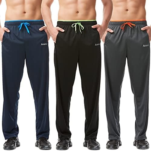 SACUIMAN 3 Pack Mens Athletic Sweatpants with Zipper Pockets Workout Gym Running Jogging Casual Pants for Men Open Bottom (3 Pack,M)