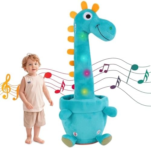 LLUKEME Dancing Talking Baby Toys, Singing Dinosaur Stuffed Animals, Blue
