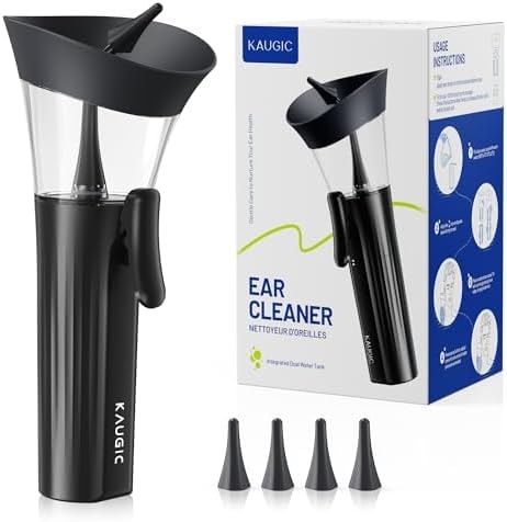 KAUGIC Ear Wax Cleaner - One-Hand Ear Wax Removal Kit Manual Ear Irrigation Flushing System, Safe, Comfortable & Easy to Use Earwax Removal Kit, Black