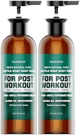 FLOWHYET Mens Body Wash, Pure Castile Soap Liquid for Sport & Post-Workout