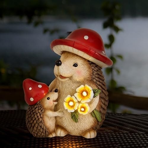 Smadeer Solar Hedgehog Garden Statue with Light Outdoor Animal Yard Decor