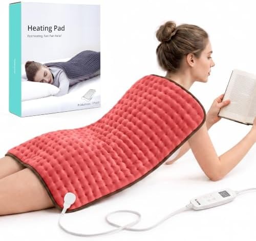 Heating Pad for Back & Cramps, 17" x 33" Extra Large Heating Pads, Red