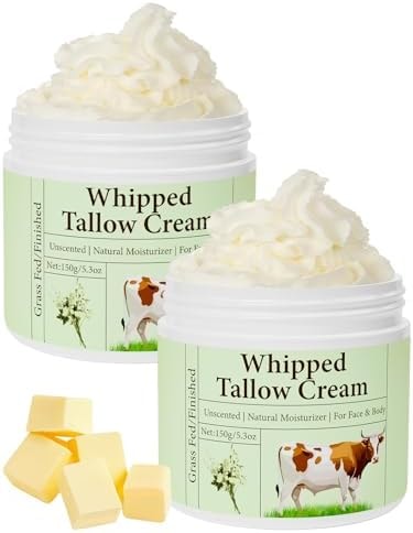 mkzea Beef Tallow for Skin, Beef Tallow, Grass Fed Beef Tallow, Whipped Beef Tallow for Face Moisturizer for All Purpose Tallow Balm, 2 packs