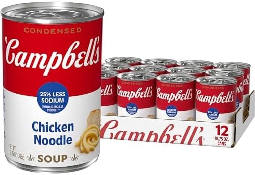 Campbell’s Condensed 25% Less Sodium Chicken Noodle Soup, 10.75 oz Can (Pack of 12)