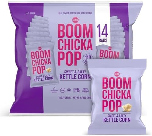Angie's BOOMCHICKAPOP Sweet & Salty Kettle Corn Popcorn, 0.77 oz. Individual Bag, 14-Count