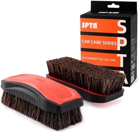 Leather Cleaner Brush, SPTA 2Pcs Fine Long Bristle Horse Hair Brush for Car Detailing,Ideal for Car Interiors,Furniture, Sneakers, Boots,and More -Safe for Natural, Synthetic, Faux, and Pleather