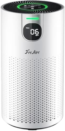 FreAire Air Purifiers for Home Large Room Covers up to 1800Ft², VisionAir 20dB Sleep Mode for Bedroom, with Real-Time AQI & PM2.5 Display,360°Intake&Outlet Air Cleaner Pet-Friendly HEPA,HAP606,White