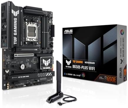 ASUS TUF Gaming B650E-PLUS WiFi AMD B650 ATX Motherboard, 12+2+1 80A DrMOS Power Stages, DDR5, PCIe 5.0 Ready, 3X M.2, Wi-Fi 6E, 2.5Gb LAN, DisplayPort, HDMI™, USB Type-C, BIOS Flashback, Aura Sync