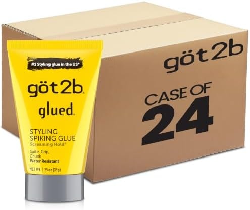 Got2b Glued Travel-Size Spiking Hair Gel, Strong Hold for On-the-Go Styling, Mini 1.25 oz Tubes, Unscented, (Pack of 24)