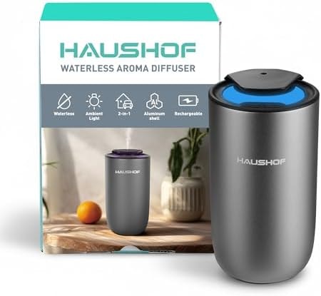 HAUSHOF Waterless Essential Oil Diffuser for Home & Car, Rechargeable