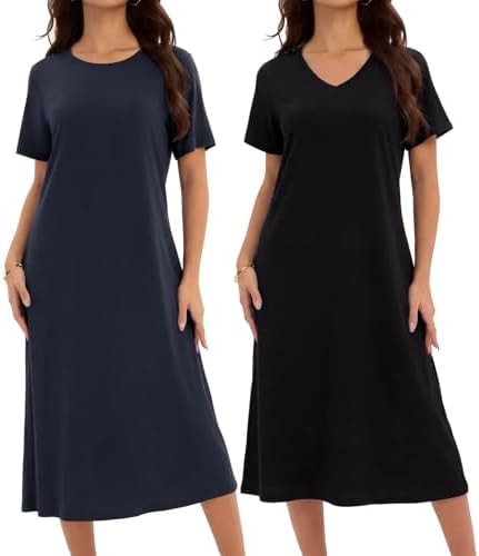 JOYLADY 2 Pack Long Nightgowns for Women Short Sleeve Sleep Shirts M