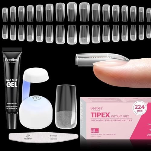 Beetles Tipex Instant Apex Nail Tips Kit, Medium Square, 224pcs 16 Sizes